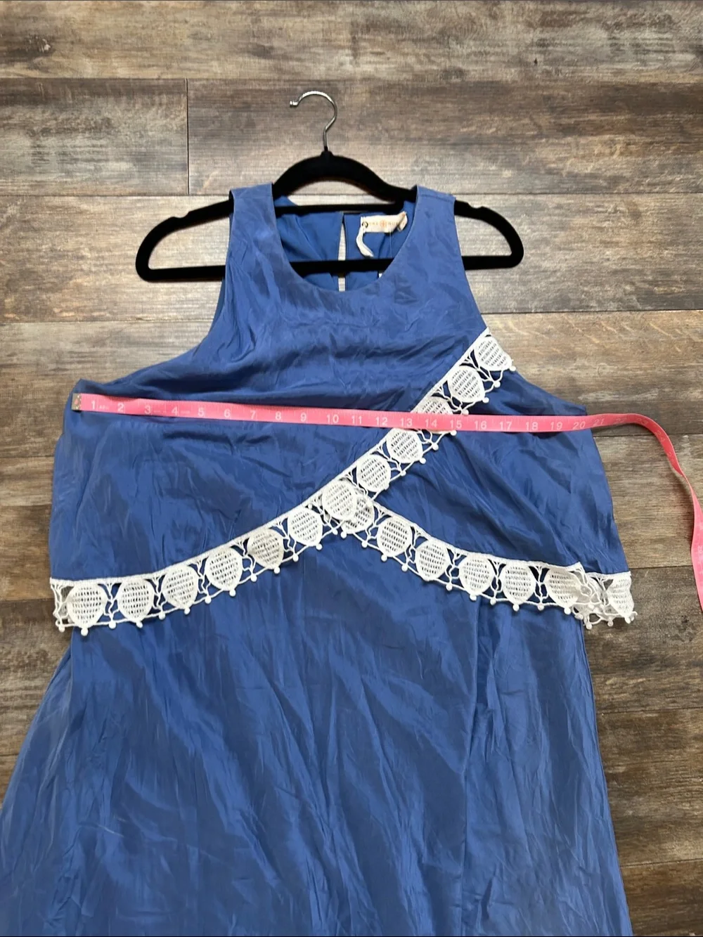 Tory Burch Blue Sleeveless Dress with White Lace Trim